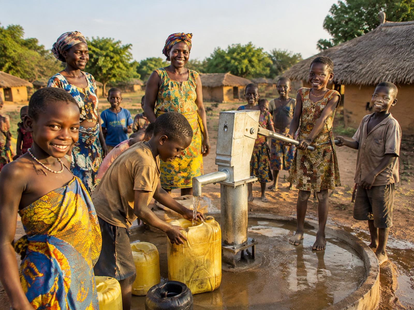 Community gathered at a clean water well